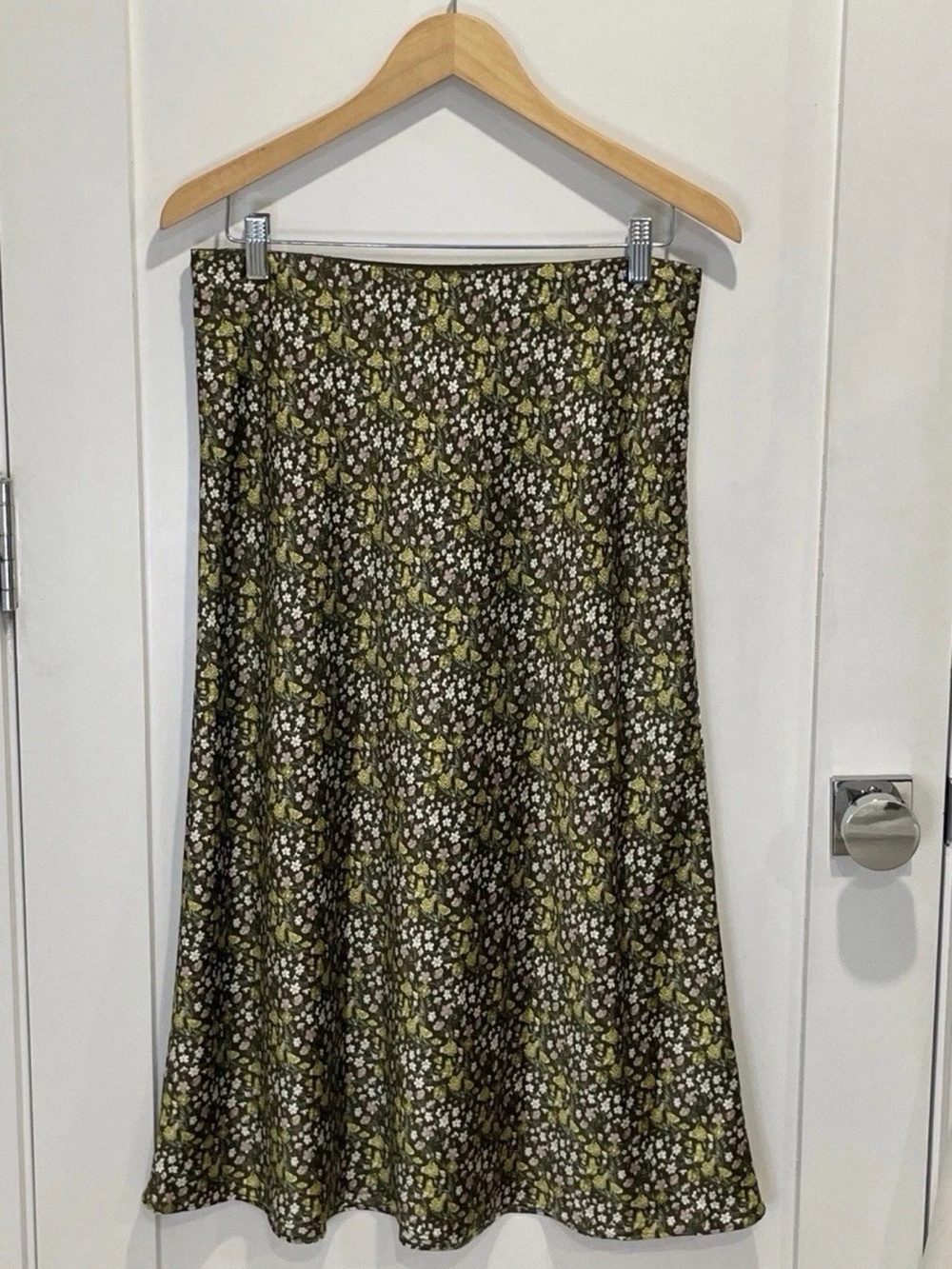 J. Crew Olive Green Floral A-Line Skirt